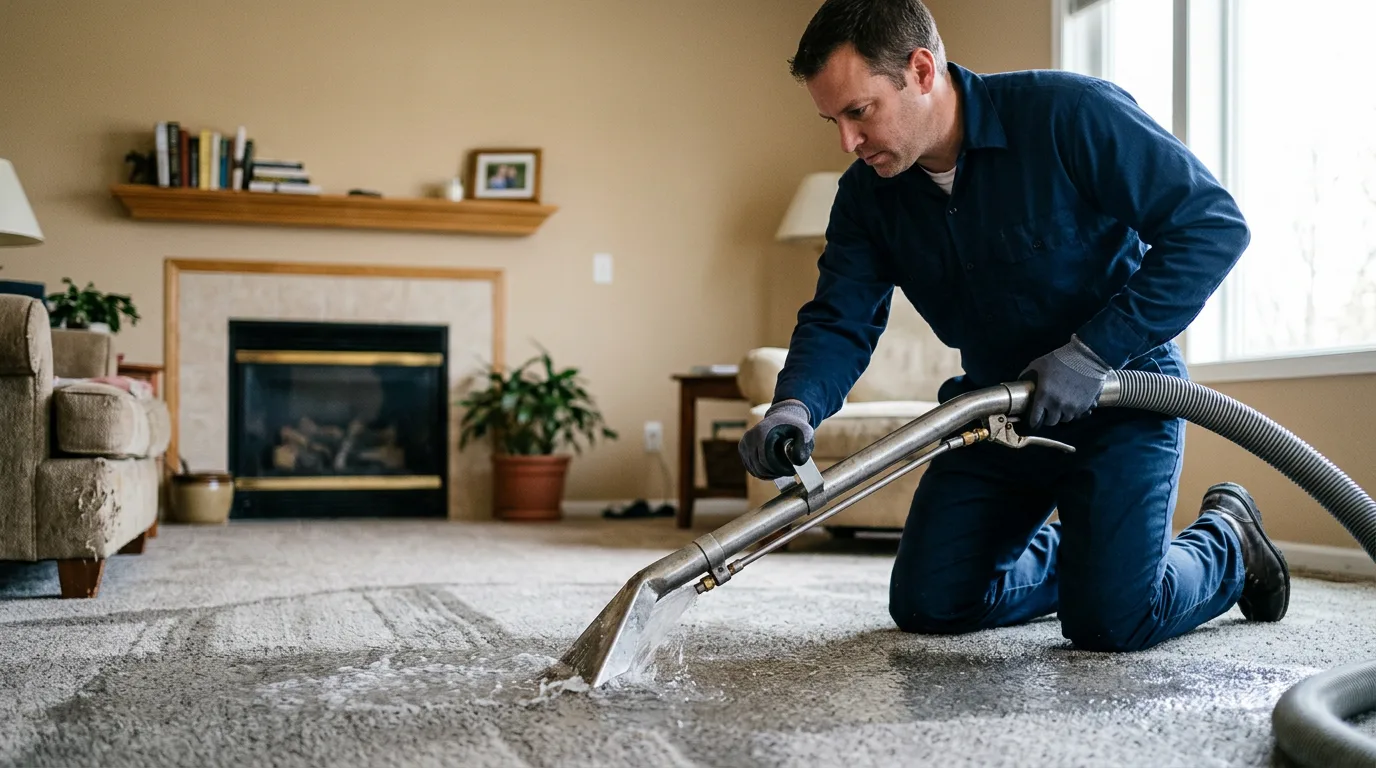 Water damage restoration technician working near Mansfield, IL